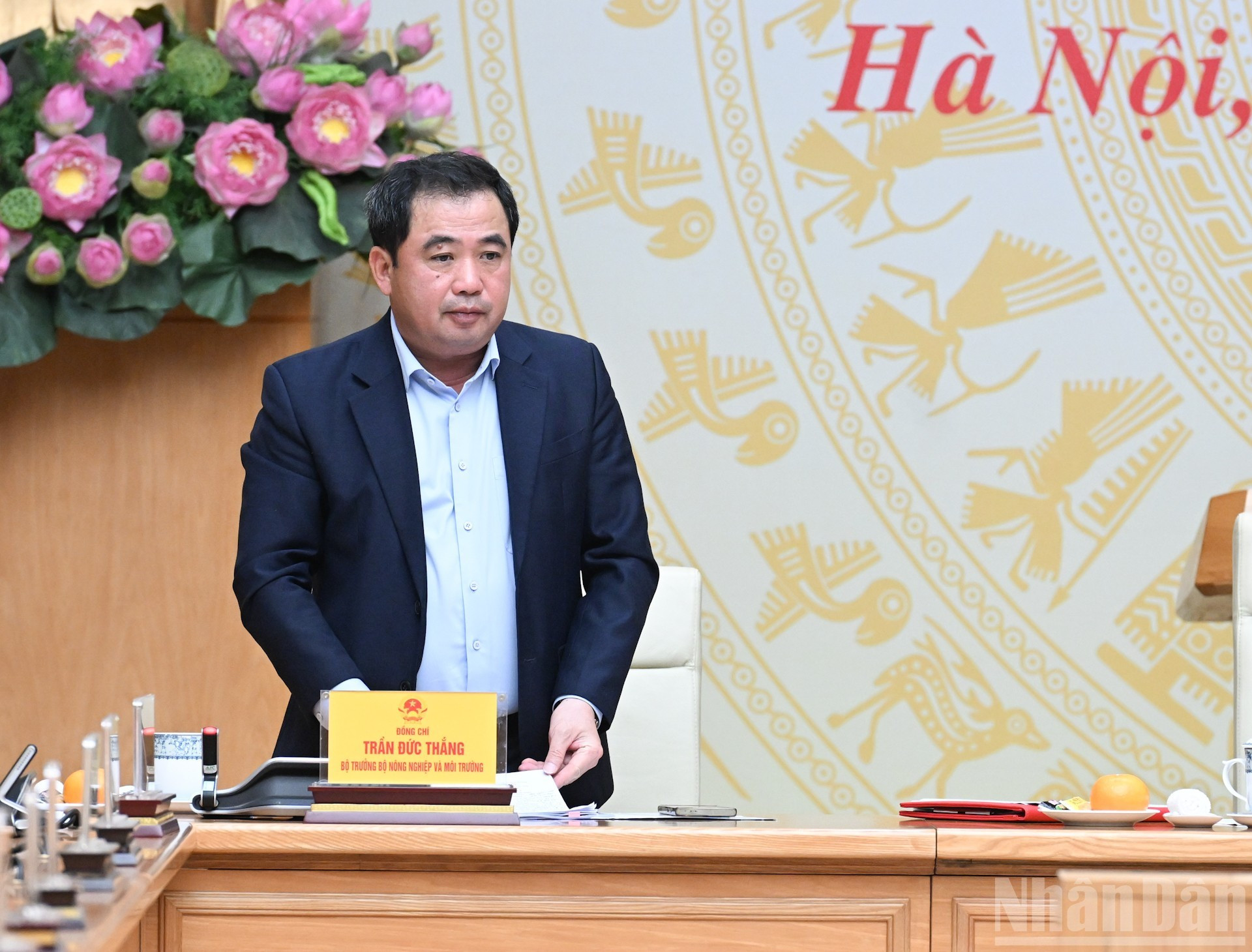 El ministro de Agricultura y Medio Ambiente Tran Duc Thang habla en la cita.