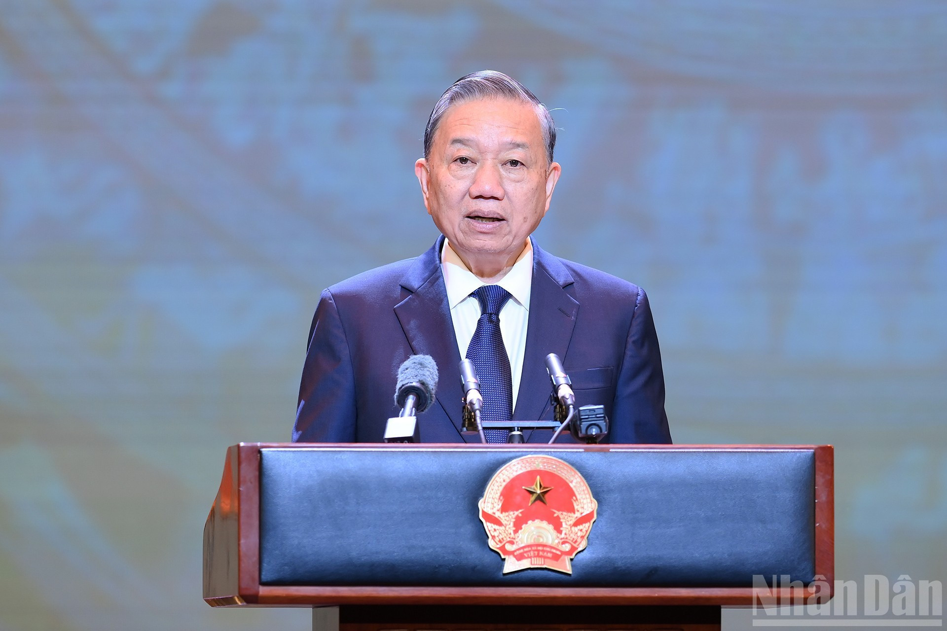 El secretario general del PCV, To Lam, pronuncia un discurso en la ceremonia conmemorativa. (Foto: Dang Khoa)