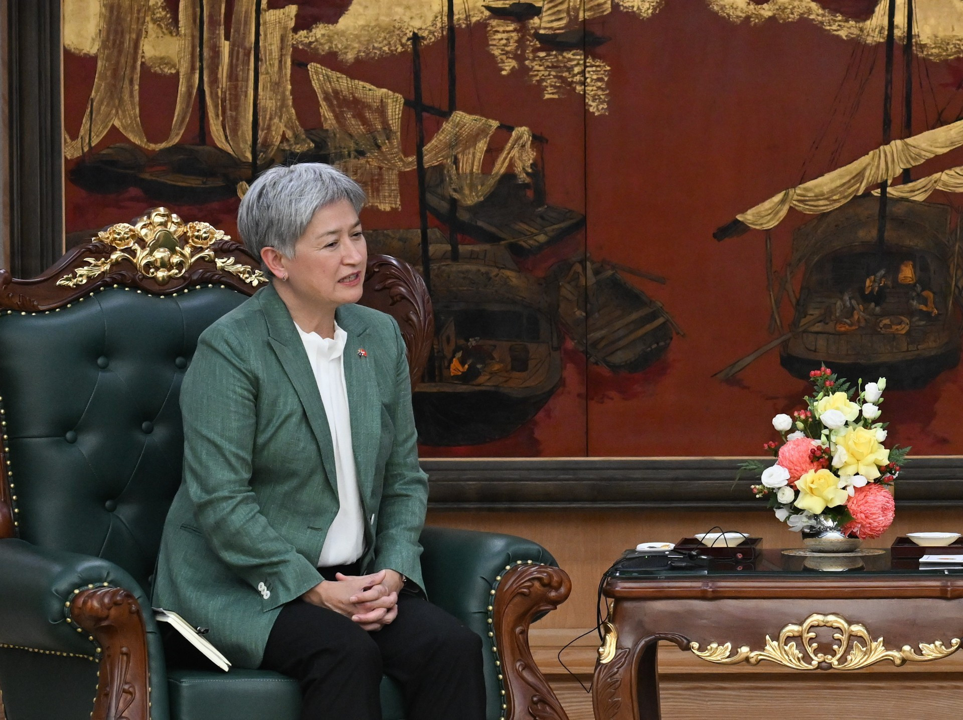 La ministra de Relaciones Exteriores de Australia, Penny Wong, interviene en la cita. La ministra de Relaciones Exteriores de Australia, Penny Wong, interviene en la cita.