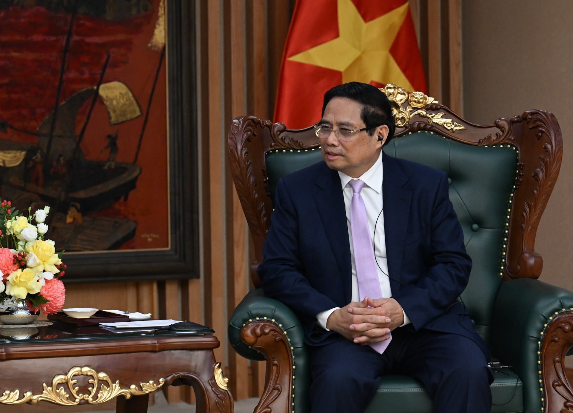El jefe de Gobierno vietnamita habla en el encuentro. El jefe de Gobierno vietnamita habla en el encuentro.