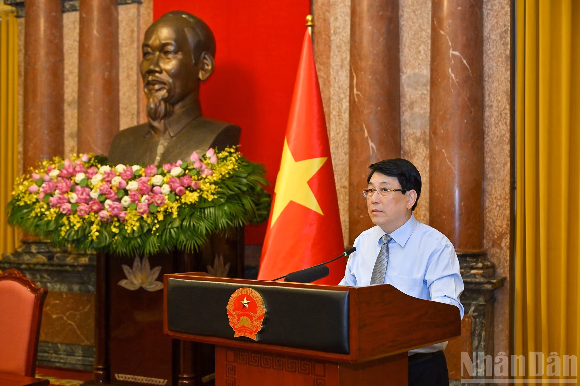 El presidente Luong Cuong interviene en el encuentro.