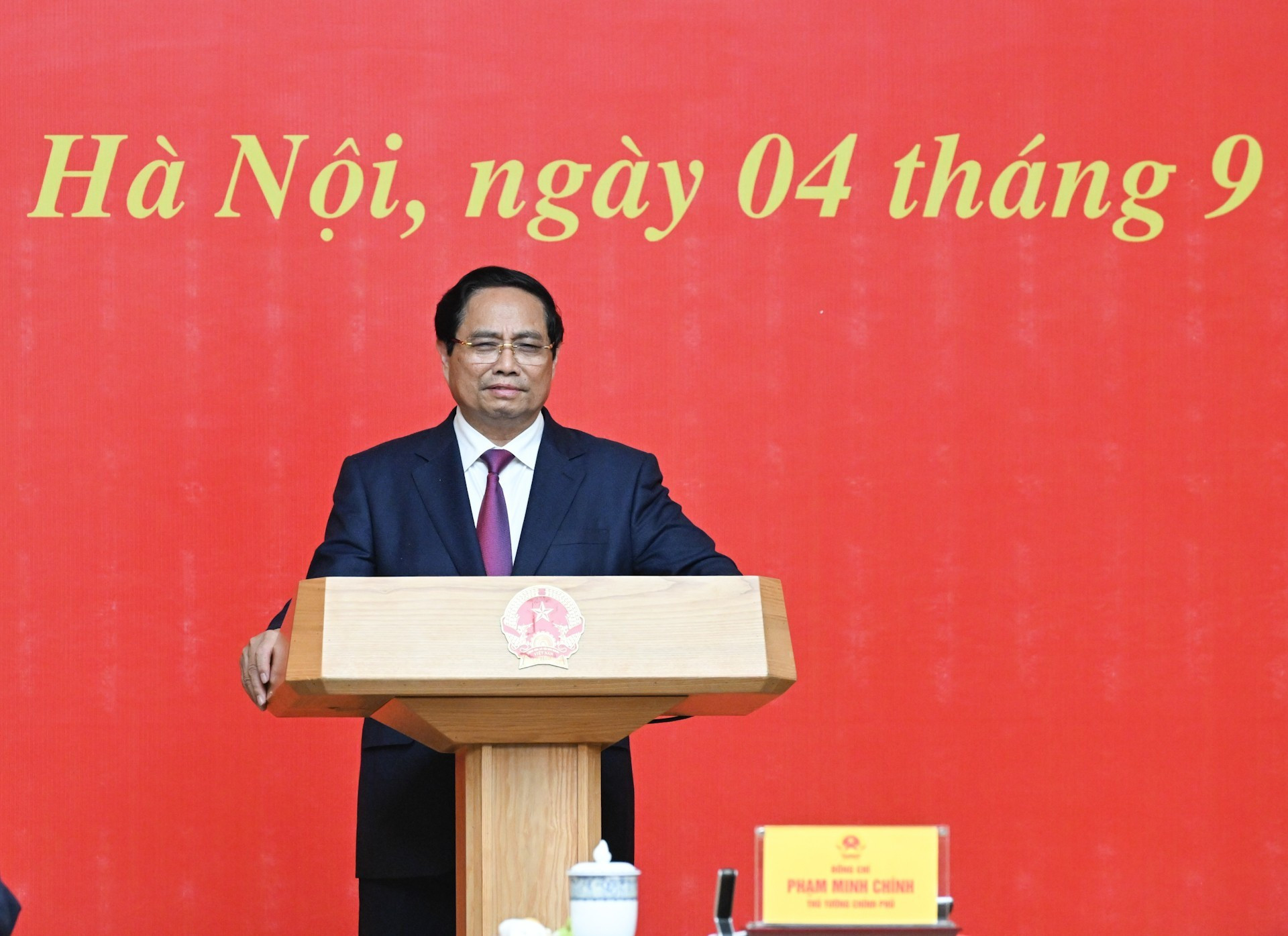 El primer ministro Pham Minh Chinh interviene en la ceremonia. El primer ministro Pham Minh Chinh interviene en la ceremonia.