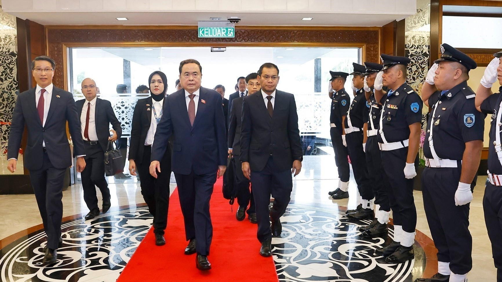 Ceremonia de bienvenida al presidente de la ANV, Tran Thanh Man. (Foto: Doan Tan/VNA)