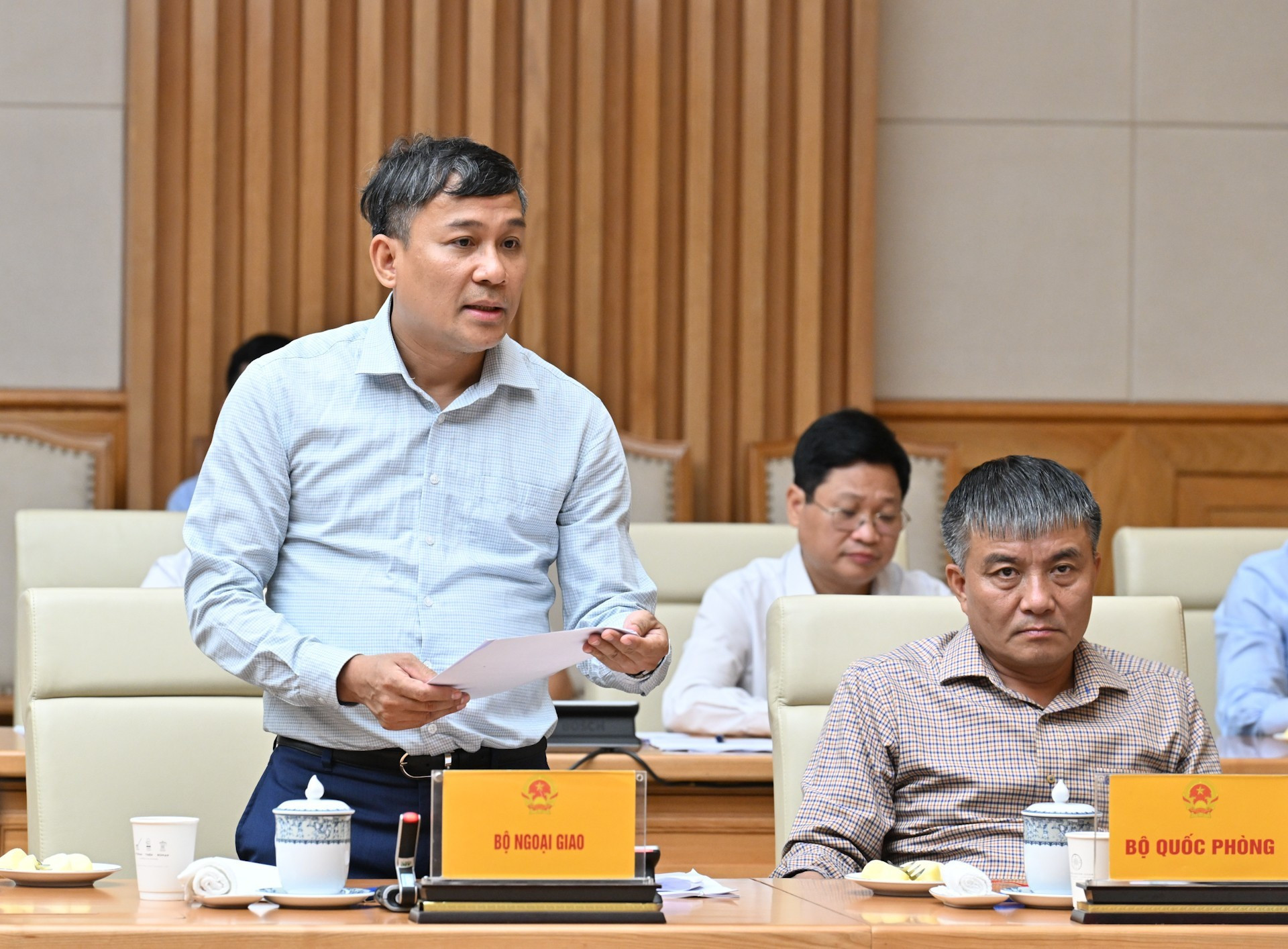 El viceministro permanente de Relaciones Exteriores Nguyen Minh Vu habla en la reunión. (Foto: VNA).