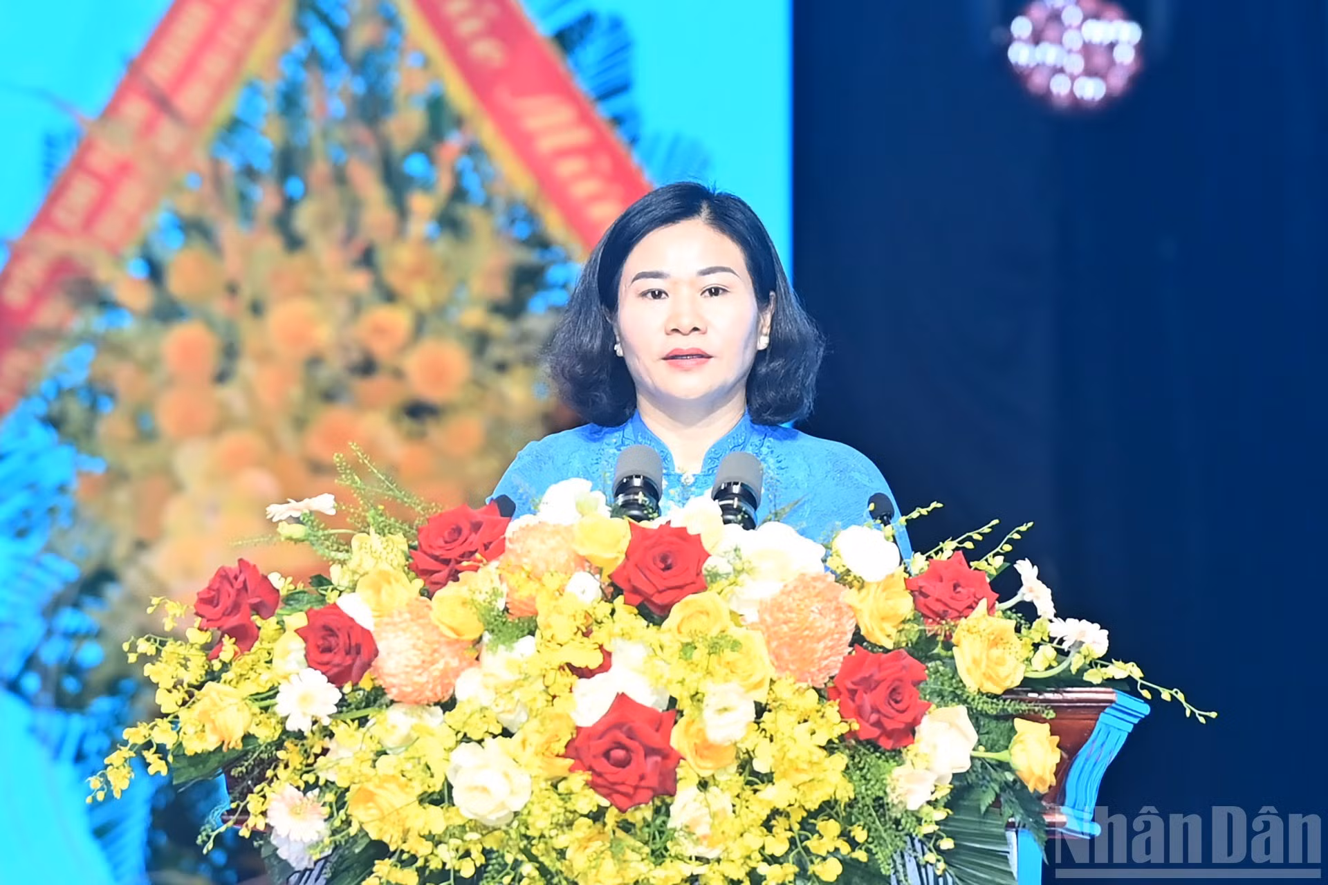La presidenta de la Unión de Mujeres de Vietnam, Nguyen Thi Tuyen, pronuncia el discurso en el acto.