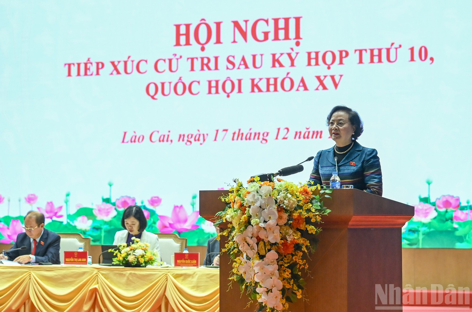 La viceprimera ministra Pham Thi Thanh Tra, pronuncia un discurso.
