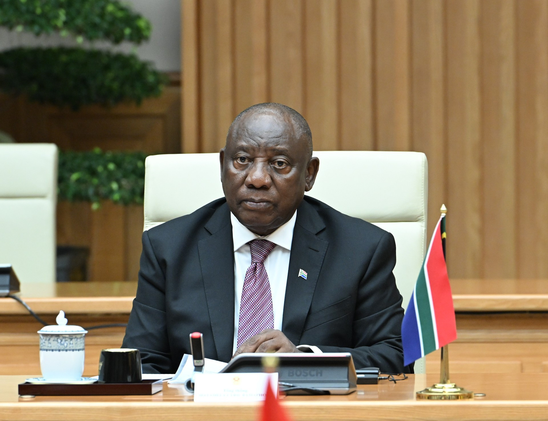 El presidente sudafricano Matamela Cyril Ramaphosa interviene en el encuentro. El presidente sudafricano Matamela Cyril Ramaphosa interviene en el encuentro.