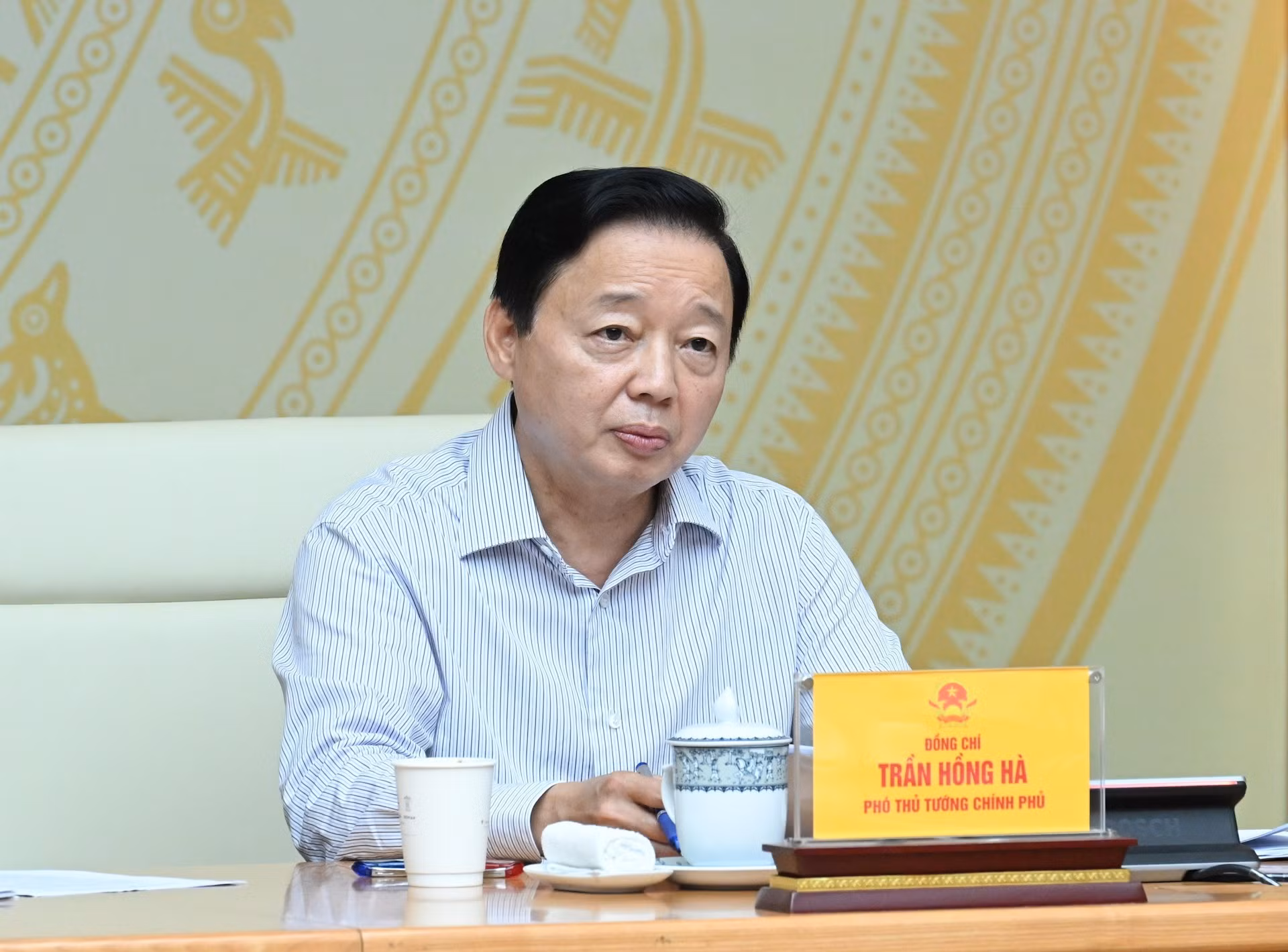 El viceprimer ministro Tran Hong Ha interviene en la conferencia.