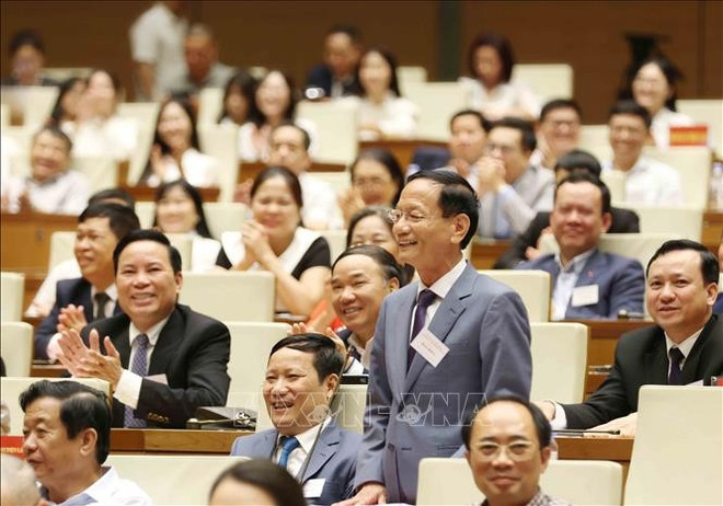 El presidente del Grupo Geleximco, Vu Van Tien, interviene en la conferencia nacional. (Fotografía: VNA)