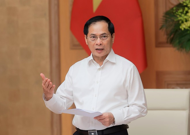 El viceprimer ministro y canciller de Vietnam, Bui Thanh Son, habla en el evento. (Foto: VNA)