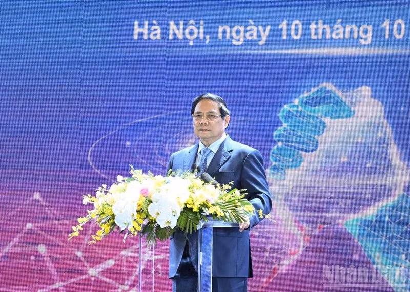 El primer ministro de Vietnam, Pham Minh Chinh, habla en la cita. (Foto: Nhan Dan)