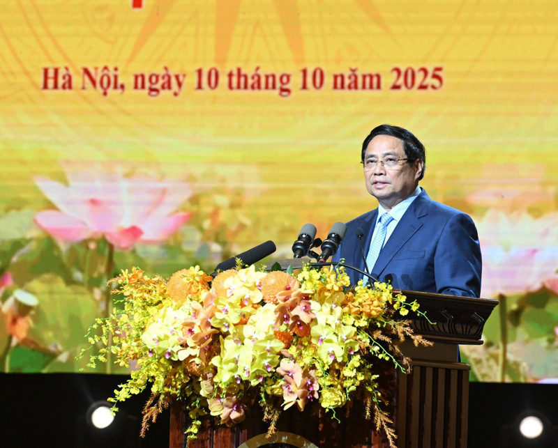 El primer ministro vietnamita, Pham Minh Chinh habla en el acto. (Foto: Nhan Dan)
