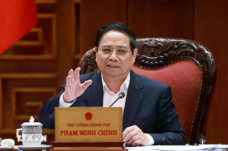 El primer ministro de Vietnam, Pham Minh Chinh, interviene en la reunión (Foto: VNA)