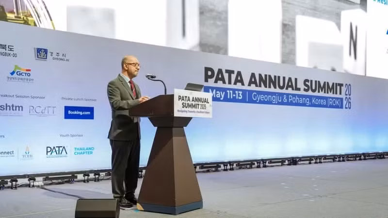 Noor Ahmad Hamid, director ejecutivo de PATA, habla en la cita. (Foto: TITC)