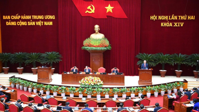 Vista de la sesión inaugural del segundo pleno del Comité Central del Partido Comunista de Vietnam del XIV mandato (Foto: Nhan Dan)