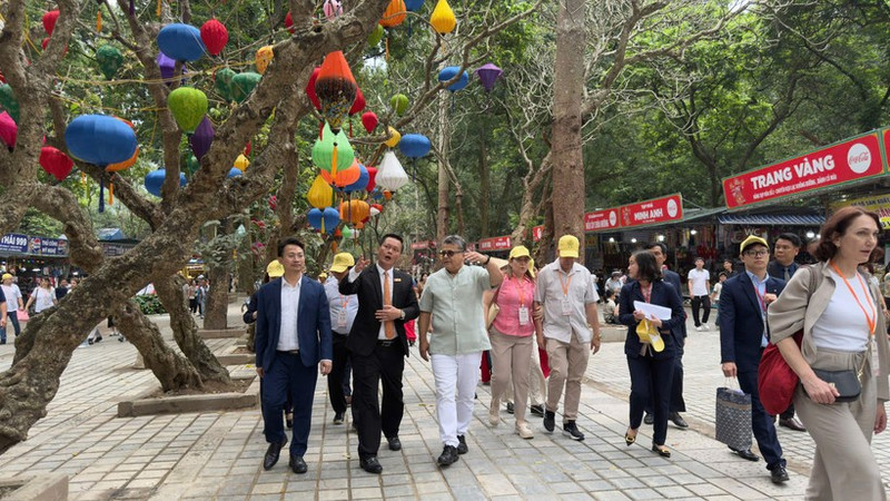 La delegación visita la reliquia nacional especial de Huong Son. (Foto: VNA)