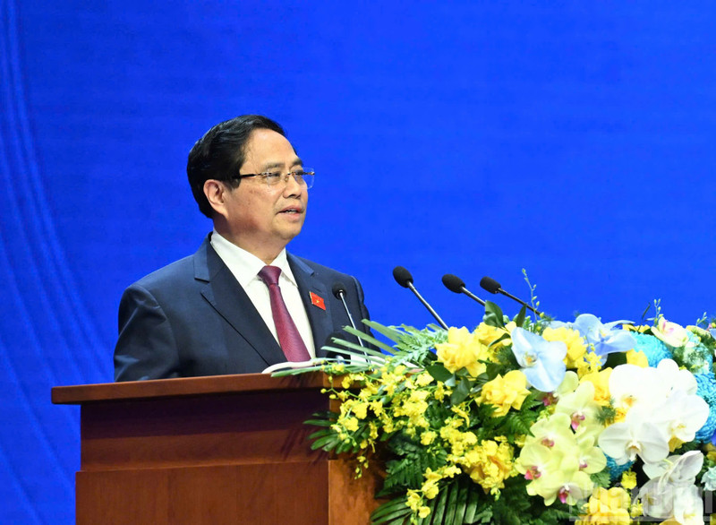 El primer ministro de Vietnam, Pham Minh Chinh habla en la cita. (Foto: Nhan Dan)