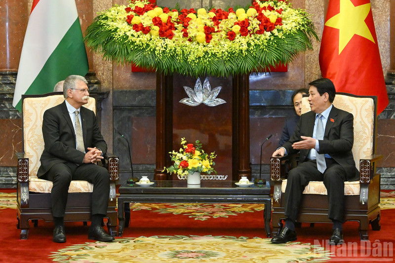 El presidente de Vietnam, Luong Cuong, y el titular del Parlamento de Hungría, Laszlo Kover. (Foto: Nhan Dan)