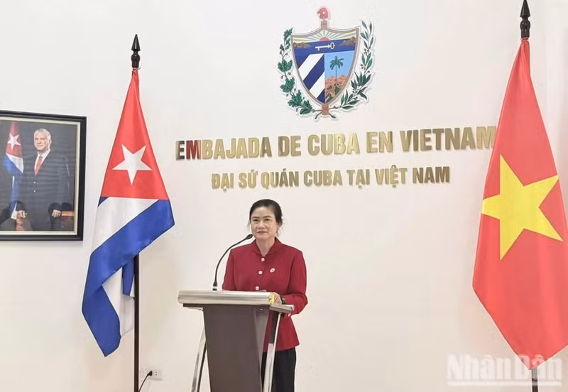 La presidenta de la Cruz Roja de Vietnam, Do Thi Thu Thao, habla en la cita.