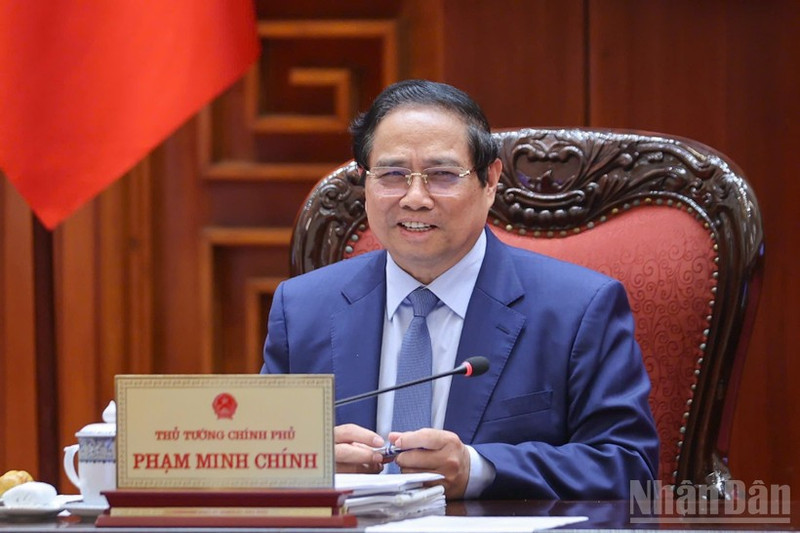 El primer ministro de Vietnam, Pham Minh Chinh, interviene en la reunión. (Foto: Nhan Dan)