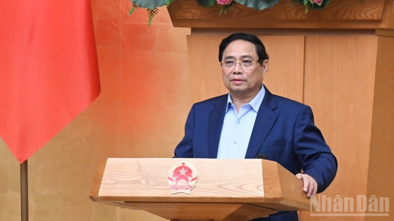 El primer ministro de Vietnam, Pham Minh Chinh, interviene en la reunión. (Foto: Nhan Dan)