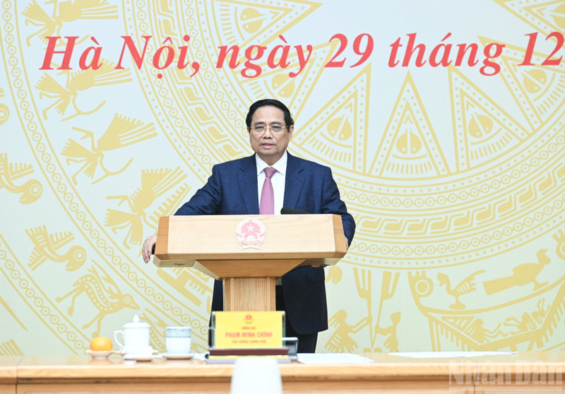 El primer ministro Pham Minh Chinh habla en el evento. (Foto: Nhan Dan)