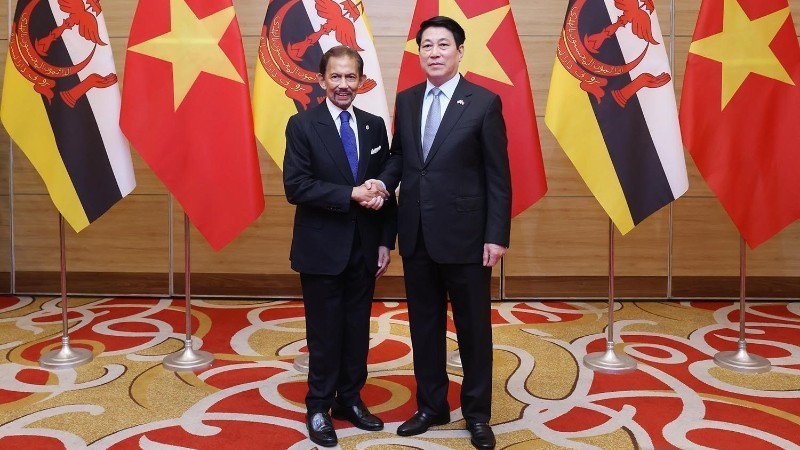 El presidente de Vietnam, Luong Cuong, y el sultán de Brunéi, Haji Hassanal Bolkiah. (Foto: VNA)