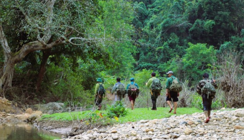 El equipo de estudio de la biodiversidad en la Reserva Natural Pu Huong. (Foto: VNA)