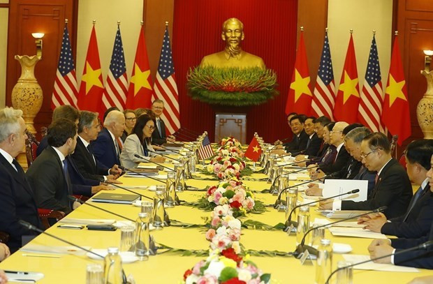 El secretario general del Partido Comunista de Vietnam, Nguyen Phu Trong, sostiene conversaciones con el presidente de Estados Unidos, Joseph Biden. (Foto: VNA) El secretario general del Partido Comunista de Vietnam, Nguyen Phu Trong, sostiene conversaciones con el presidente de Estados Unidos, Joseph Biden. (Foto: VNA)