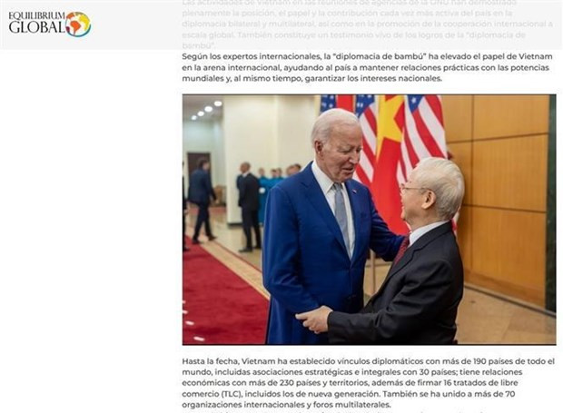 La página web argentina Equilibrium Global publica un artículo para destacar el gran valor de la &quot;diplomacia de bambú&quot; de Vietnam. (Foto: VNA)