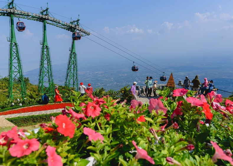 La cima de la montaña de Ba Den cubierta con numerosas flores