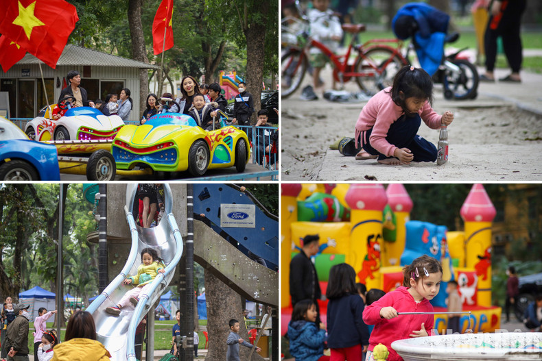 Juegos y actividades al aire libre para los pequeños en el parque Thong Nhat.