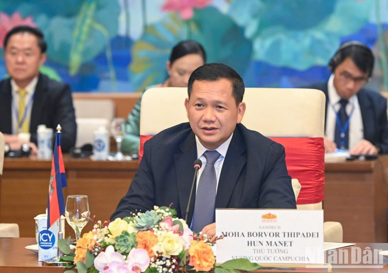 El primer ministro camboyano, Samdech Hun Manet, interviene en el encuentro. El primer ministro camboyano, Samdech Hun Manet, interviene en el encuentro.