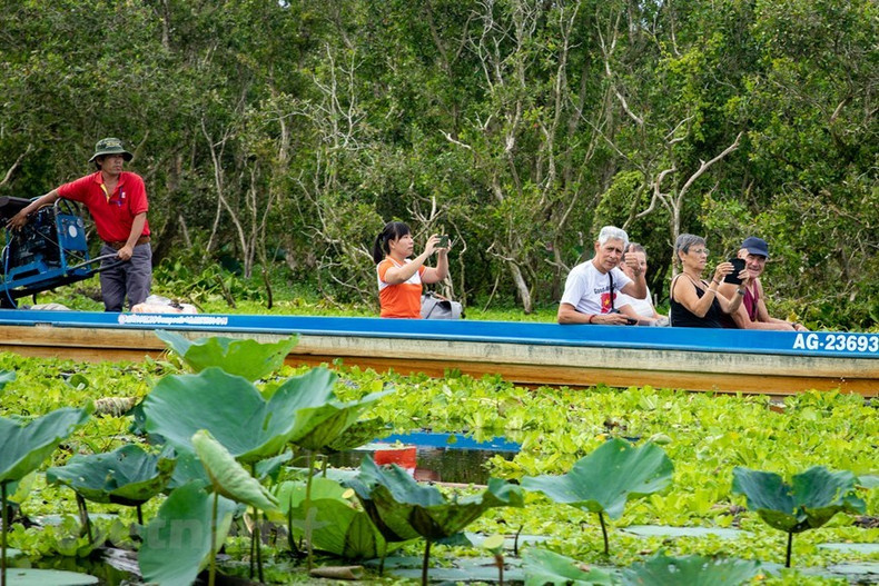 Los turistas extranjeros encantados de sumergirse en la naturaleza.