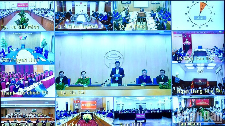 La conferencia se celebrada de forma virtual en la Sede del Gobierno en conexión por videoconferencia a los ministerios, sectores, entidades centrales y comités populares de provincias y ciudades.