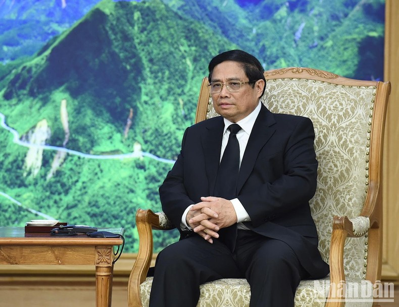 El primer ministro vietnamita, Pham Minh Chinh, habla en la cita. El primer ministro vietnamita, Pham Minh Chinh, habla en la cita.