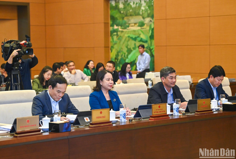 La vicepresidenta Vo Thi Anh Xuan, el viceprimer ministro Tran Luu Quang y los líderes de ministerios y sectores.