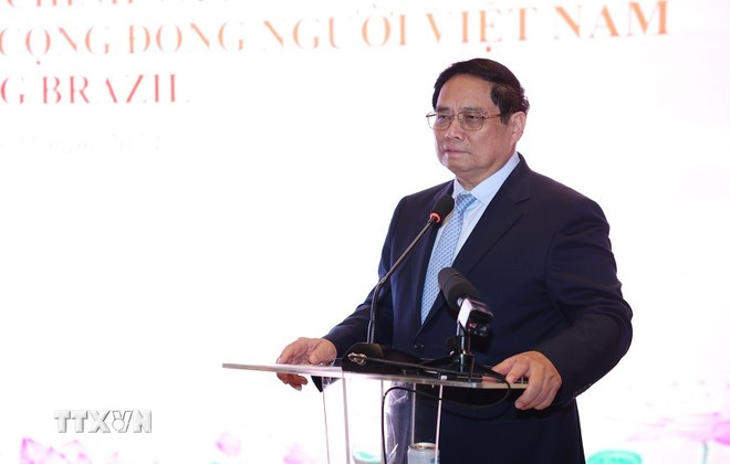 El primer ministro vietnamita, Pham Minh Chinh, habla en la cita.