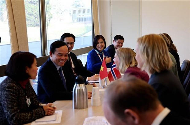 El vicepremier Tran Luu Quang en la reunión con la canciller de Noruega, Anniken Huitfeld. (Fotografía: VNA) El vicepremier Tran Luu Quang en la reunión con la canciller de Noruega, Anniken Huitfeld. (Fotografía: VNA)
