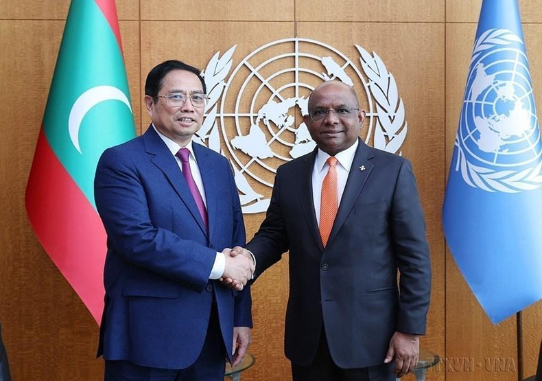 El primer ministro Pham Minh Chinh se reunió con el presidente de la Asamblea General de las Naciones Unidas, Abdulla Shahid, en Nueva York, el 16 de mayo de 2022.