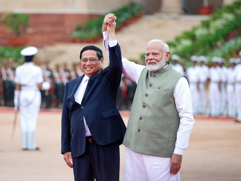 El primer ministro de Vietnam, Pham Minh Chinh, y su homólogo indio, Narendra Modi. El primer ministro de Vietnam, Pham Minh Chinh, y su homólogo indio, Narendra Modi.