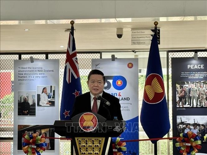 El secretario general de la Asean, Kao Kim Hourn, habla en el evento. (Fotografía: VNA)
