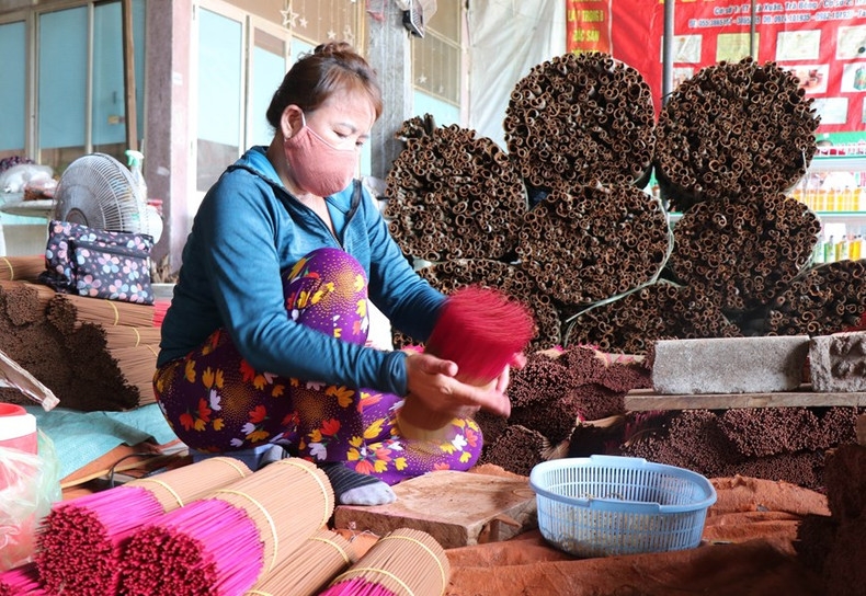 Producción de incienso de canela en la empresa de Tra Bong. Producción de incienso de canela en la empresa de Tra Bong.