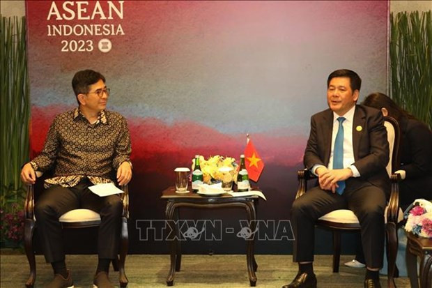 El ministro de Industria y Comercio de Vietnam, Nguyen Hong Dien (derecha), se reúne con el presidente de la Cámara de Comercio e Industria de Indonesia, Arsjad Rasjid. (Fotografía: VNA)