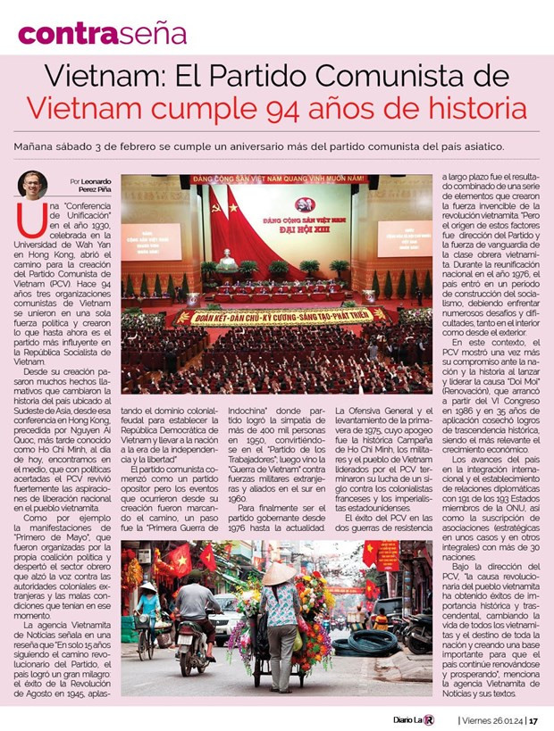 La versión imprenta del artículo “El Partido Comunista de Vietnam cumple 94 años de historia”. La versión imprenta del artículo “El Partido Comunista de Vietnam cumple 94 años de historia”.
