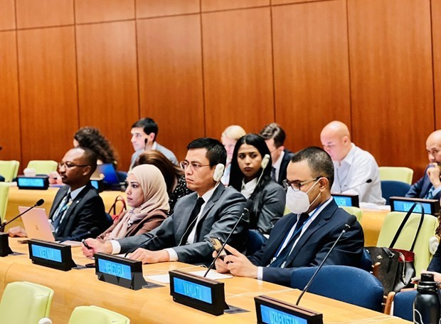 Delegación vietnamita en una sesión plenaria de la Asamblea General de la ONU. (Fotografía: VNA)