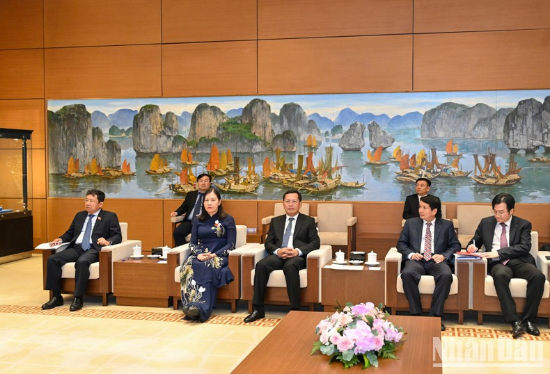 El jefe de la Comisión de Asuntos Exteriores de la Asamblea Nacional, Vu Hai Ha; la jefa de la Comisión de Asuntos Legales de la Asamblea Nacional, Le Thi Nga, junto con ejecutivos del Tribunal Popular Supremo de Vietnam, la Oficina Parlamentaria y otras instituciones.