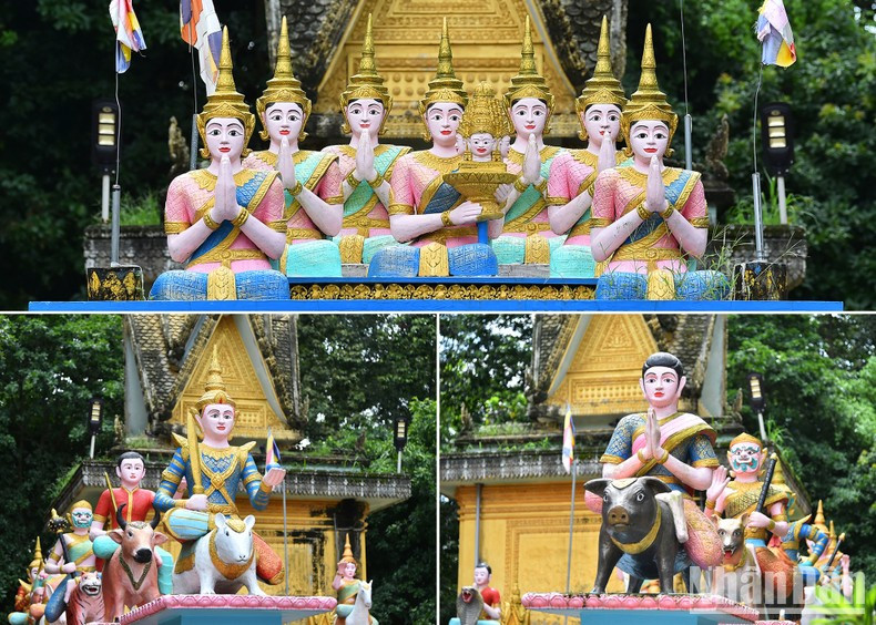 Frente al santuario principal de la pagoda hay una docena de estatuas inspiradas en las criaturas míticas del budismo y animales del horóscopo vietnamita.