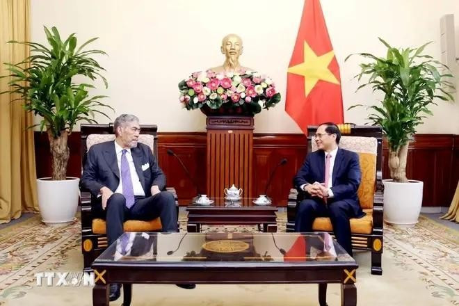 El ministro de Relaciones Exteriores de Vietnam (actualmente viceprimer ministro y canciller), Bui Thanh Son, recibió a Miguel Mejia, secretario general del Movimiento Izquierda Unida (MIU) y ministro para Políticas de Integración Regional de República Dominicana en junio pasado. (Fuente: VNA)
