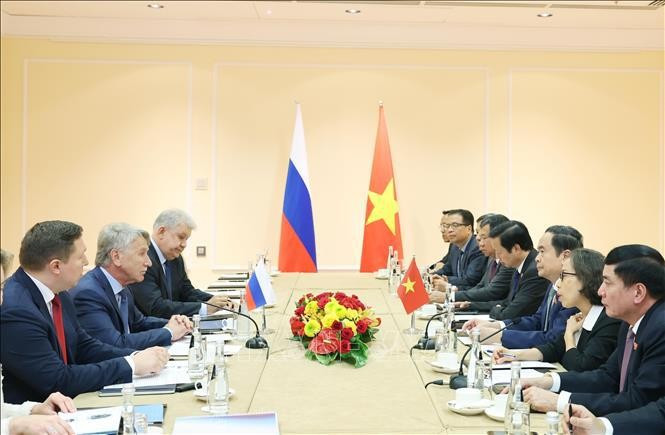 El presidente de la Asamblea Nacional de Vietnam, Tran Thanh Man, recibe a los representantes del grupo Novatek. (Foto: VNA) El presidente de la Asamblea Nacional de Vietnam, Tran Thanh Man, recibe a los representantes del grupo Novatek. (Foto: VNA)